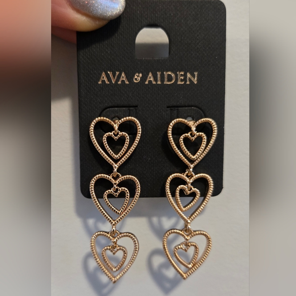 NWT - Ava & Aiden Gold-Tone Heart Drop Dangle Earrings
